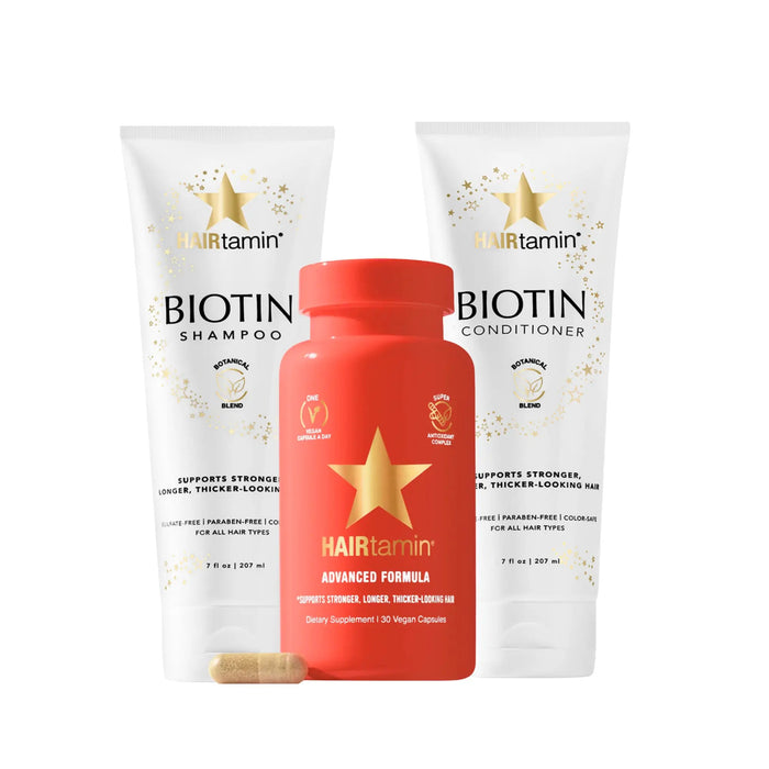Bundle de Crecimiento 🔥HAIRtamin Fórmula Avanzada + Biotin Shampoo y Acondicionador - Hair Vitamins Mx