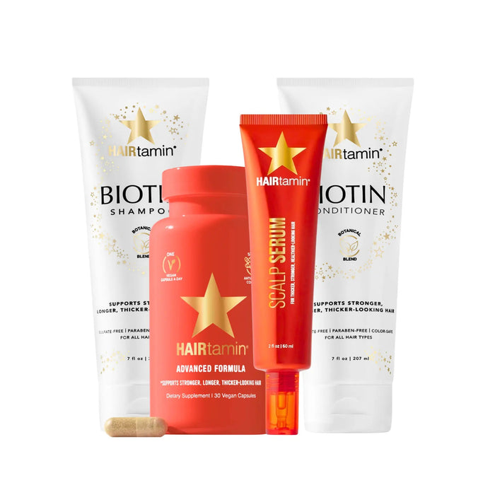 Bundle Hair Goals 🔥 HAIRtamin Fórmula Avanzada + Scalp Serum + Biotin Shampoo y Acondicionador - Hair Vitamins Mx