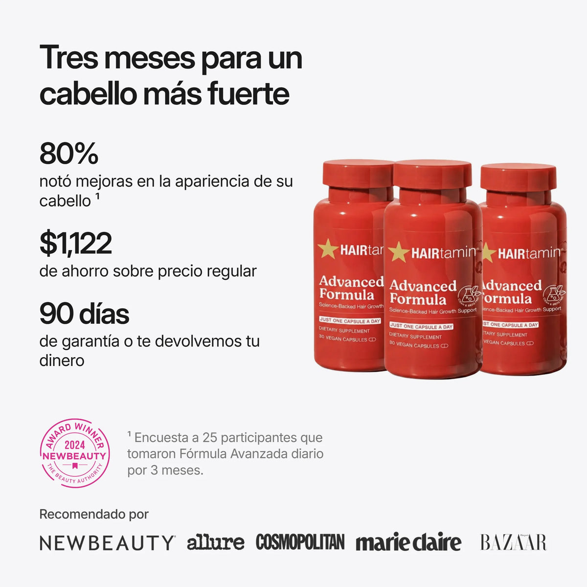 Bundle HAIRtamin Fórmula Avanzada, beneficios principales