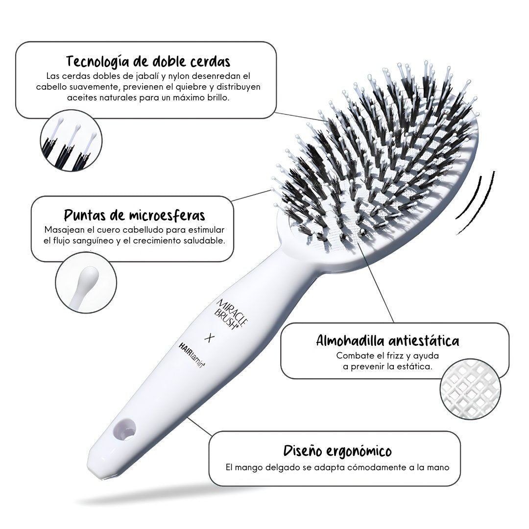 Miracle Brush® x HAIRtamin® - Cepillo Desenredador Especial para Crecimiento Capilar - Hair Vitamins Mx