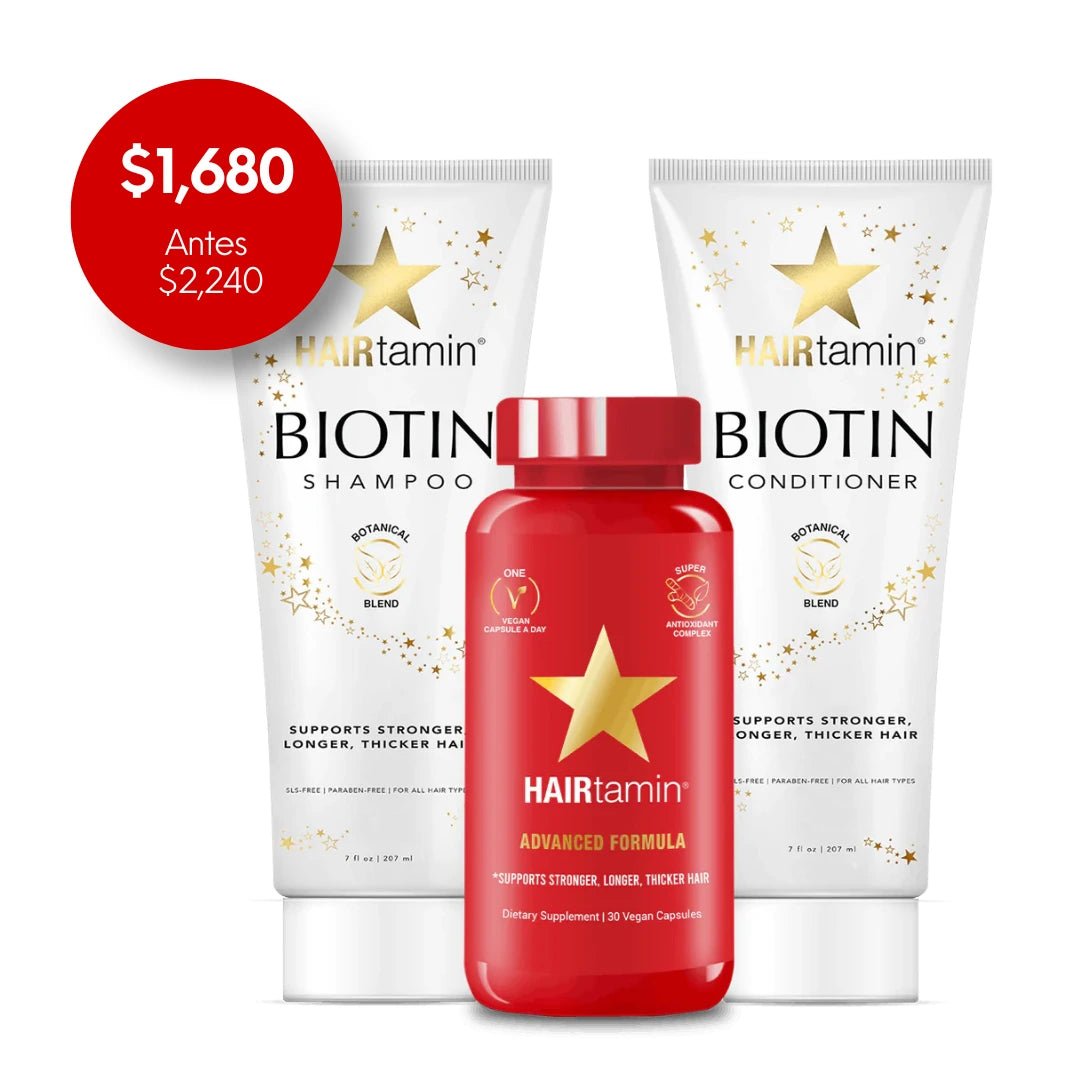 Bundle de Crecimiento 🔥HAIRtamin Fórmula Avanzada + Biotin Shampoo y Acondicionador - Hair Vitamins Mx