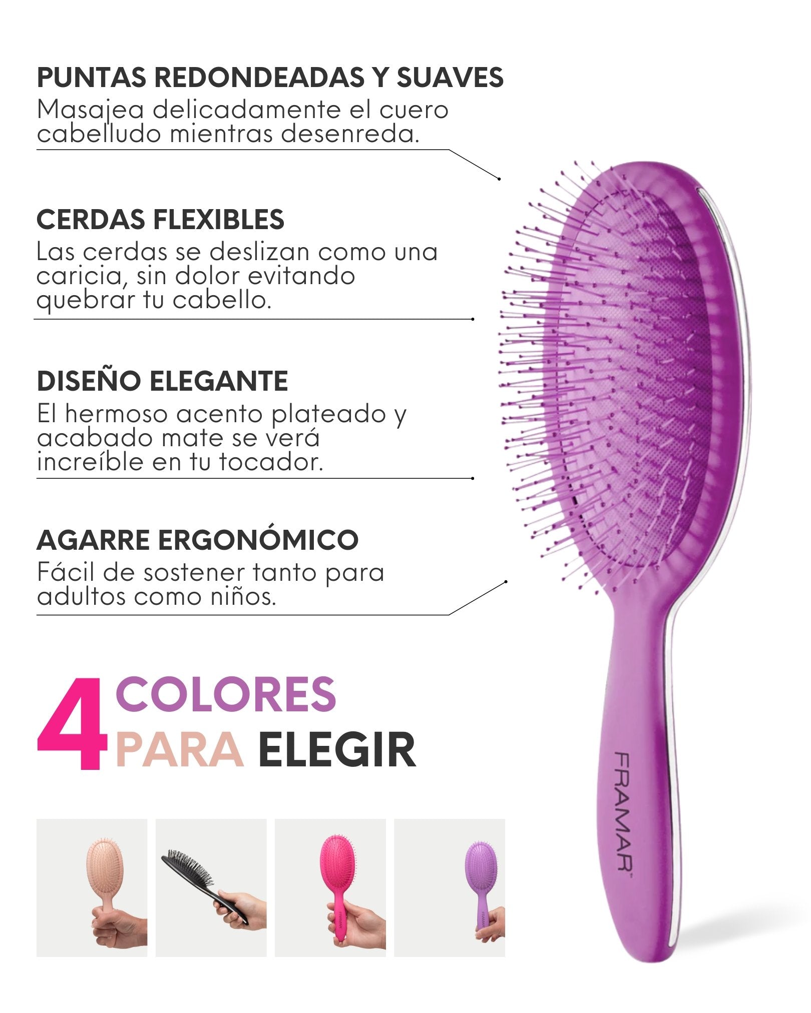 Framar Pink Swear - Cepillo Desenredador - HairVitamins.mx